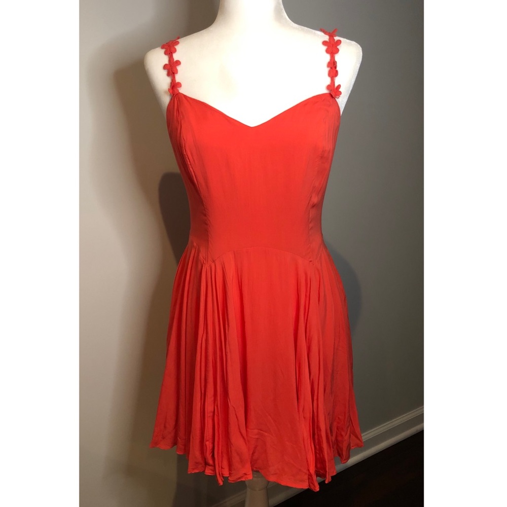 Gorgeous coral red dress w/floral cutout straps